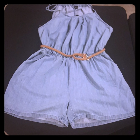 Love by Chesley Pants - Spaghetti Straps Light Wash Denim Romper